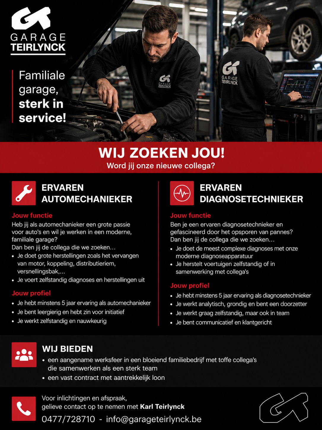 WIJ ZOEKEN : ERVAREN AUTOMECHANIEKER EN DIAGNOSETECHNIEKER